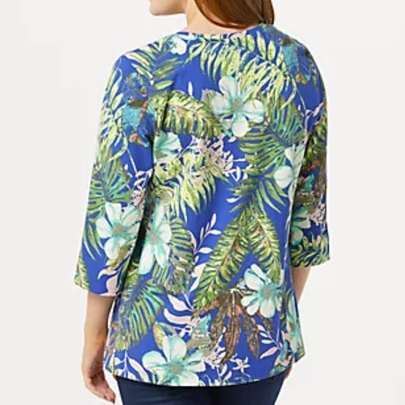 Denim & Co Printed Jersey V-Neck 3/4-Sleeve Top - Picture 2 of 2